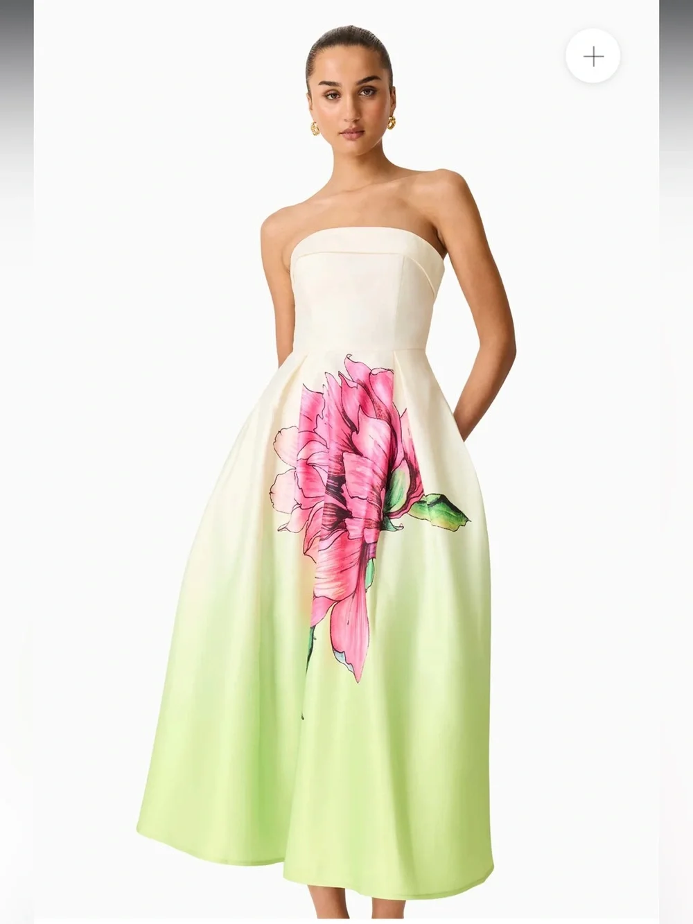 elliatt elisia green & pink floral print strapless satin maxi gown dress small - Picture 3 of 13